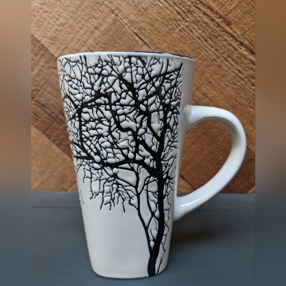 Tall Black Tree Branches Design Latte Coffee Mug Cup White